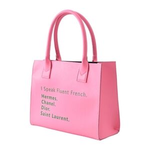 Pink & Green "I Speak Fluent French" Tote Bag Purse Leather Womens Shoulder Bag